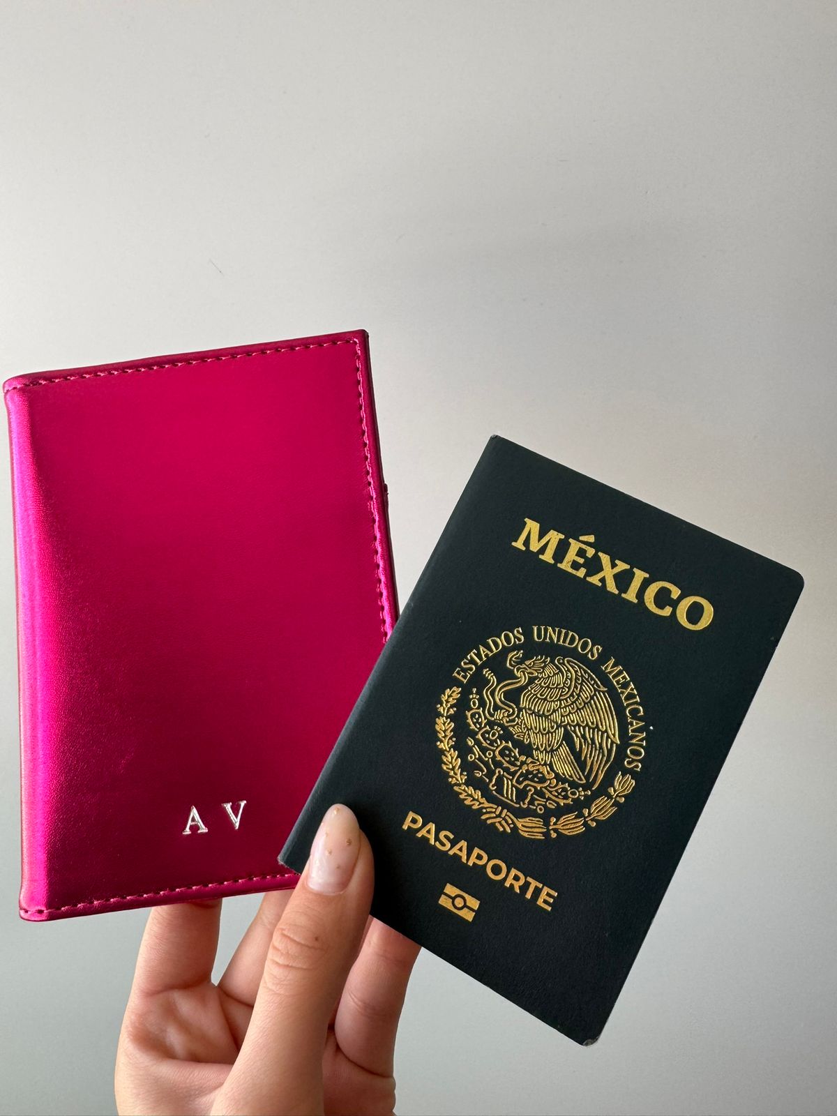 Porta Pasaporte Rosa Metálico